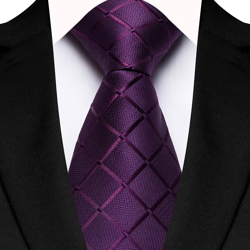 COR-1102 - Corbata Cuadros Morado 8cm