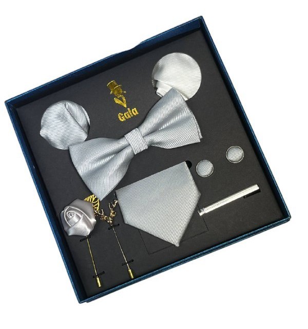 BOX-6206 - Box Corbata Lazo Pisa Corbat y Juntas 2 Pañuelo 2 Solapa Gris