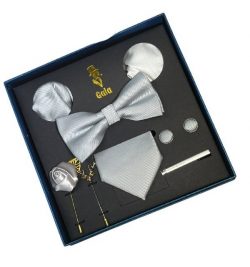 BOX-6206 - Box Corbata Lazo Pisa Corbat y Juntas 2 Pañuelo 2 Solapa Gris