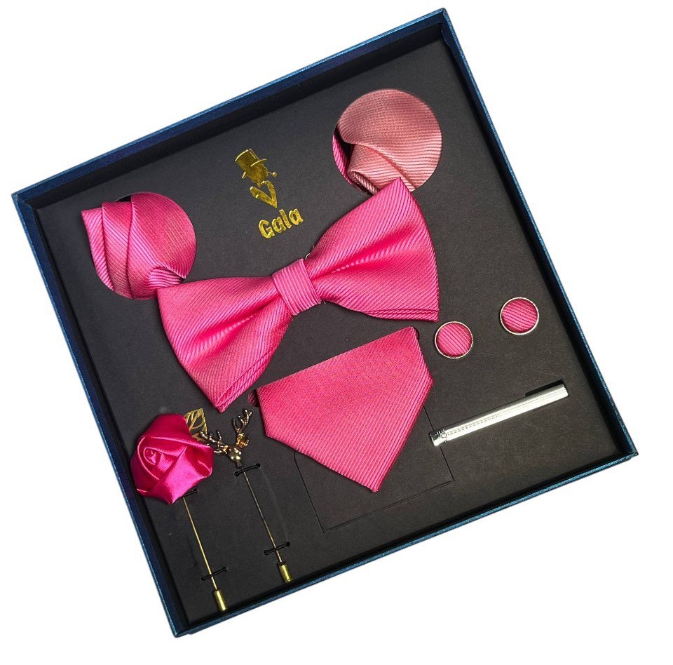 BOX-6205 - Box Corbata Lazo Pisa Corbat y Juntas 2 Pañuelo 2 Solapa Rosado