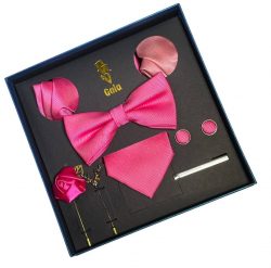 BOX-6205 - Box Corbata Lazo Pisa Corbat y Juntas 2 Pañuelo 2 Solapa Rosado