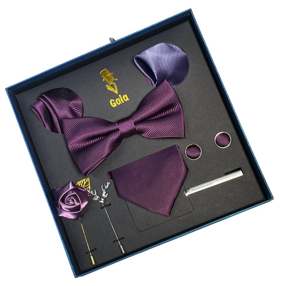 BOX-6204 - Box Corbata Lazo Pisa Corbat y Juntas 2 Pañuelo 2 Solapa Morado