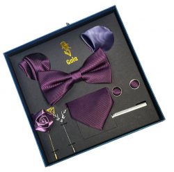 BOX-6204 - Box Corbata Lazo Pisa Corbat y Juntas 2 Pañuelo 2 Solapa Morado