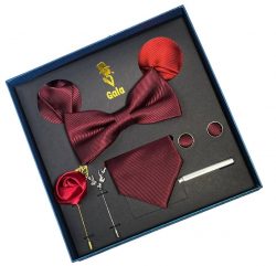 BOX-6203 - Box Corbata Lazo Pisa Corbat y Juntas 2 Pañuelo 2 Solapa Rojo