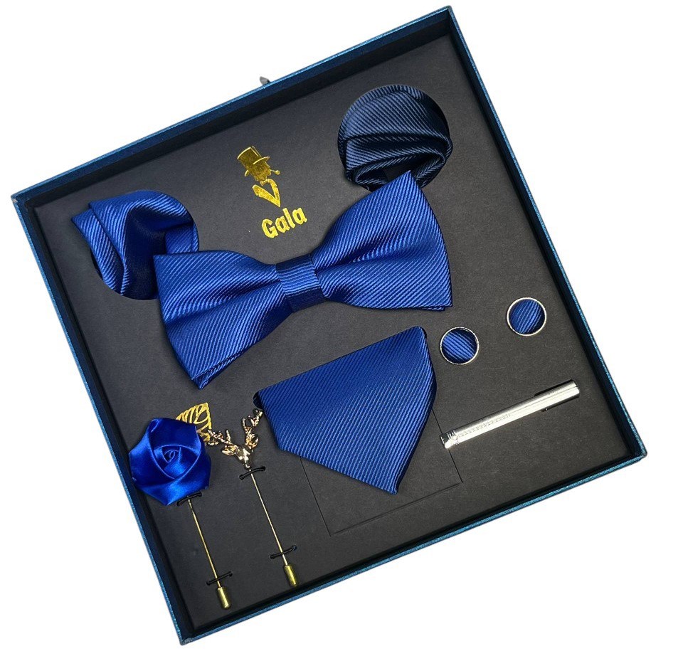 BOX-6202 - Box Corbata Lazo Pisa Corbat y Juntas 2 Pañuelo 2 Solapa Azul Marino