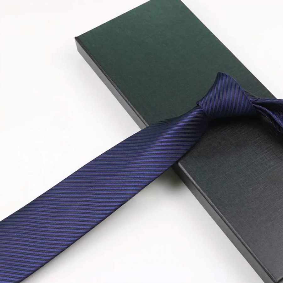 COR-0204 - Corbata Rayas Azul Marino Acanalada 8cm