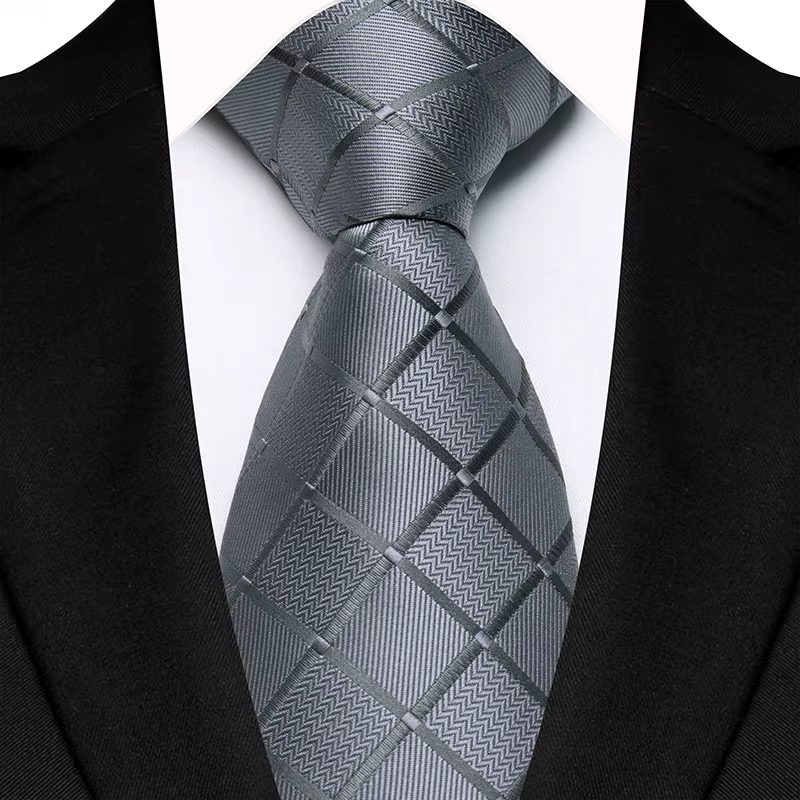 COR-1098 - Corbata Cuadros Gris 8cm