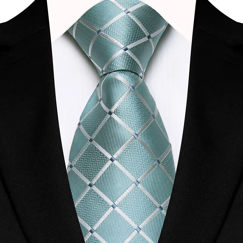 COR-1097 - Corbata Cuadros Verde Claro 8cm