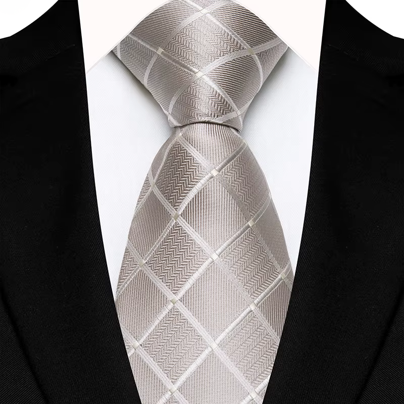 COR-1095 - Corbata Cuadros Gris 8cm