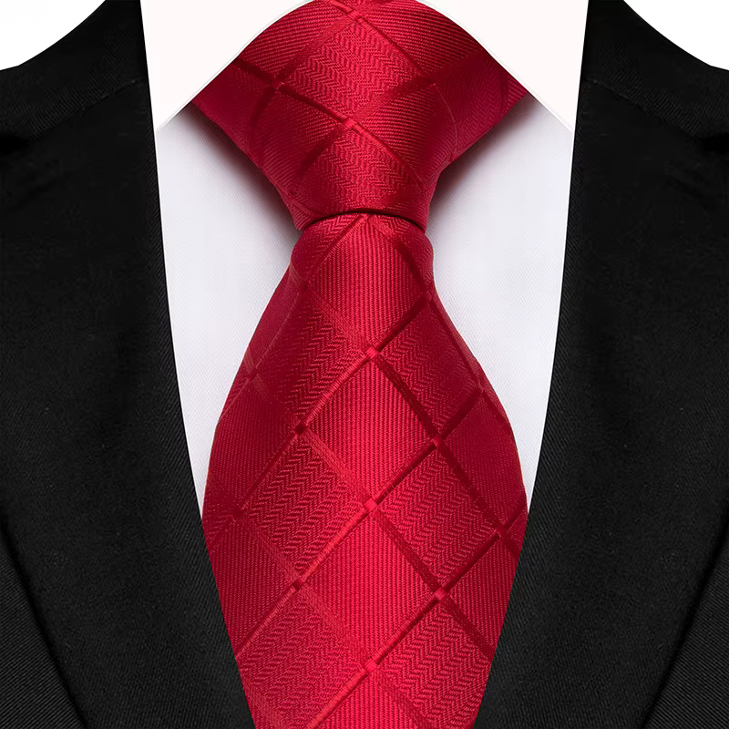 COR-1094 - Corbata Cuadros Rojo 8cm