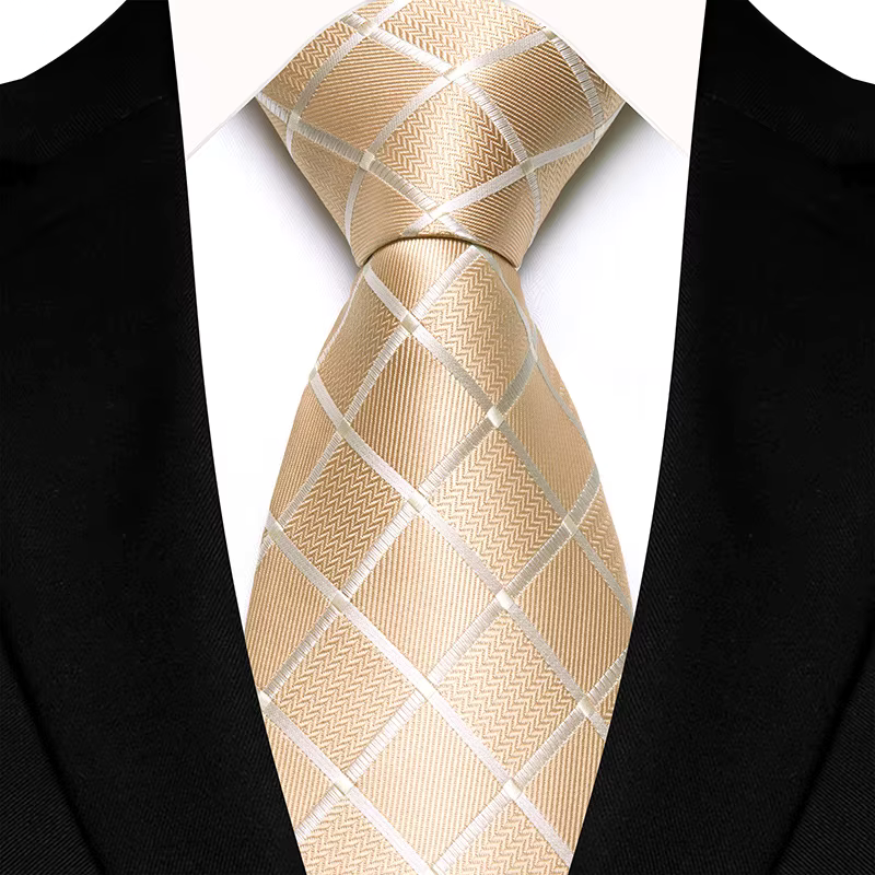 COR-1092 - Corbata Cuadros Dorado 8cm