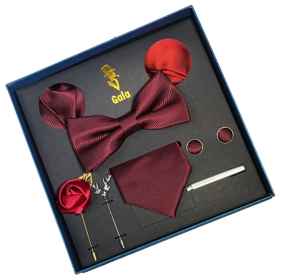 BOX-6203 - Box Corbata Lazo Pisa Corbat y Juntas 2 Pañuelo 2 Solapa Rojo